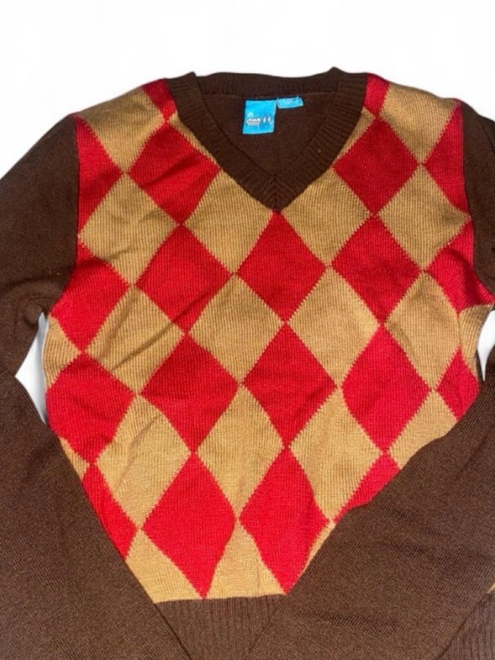 Paul Frank Vintage Red and Beige Argyle Sweater Fall Plaid Old Money Size XS Y2K